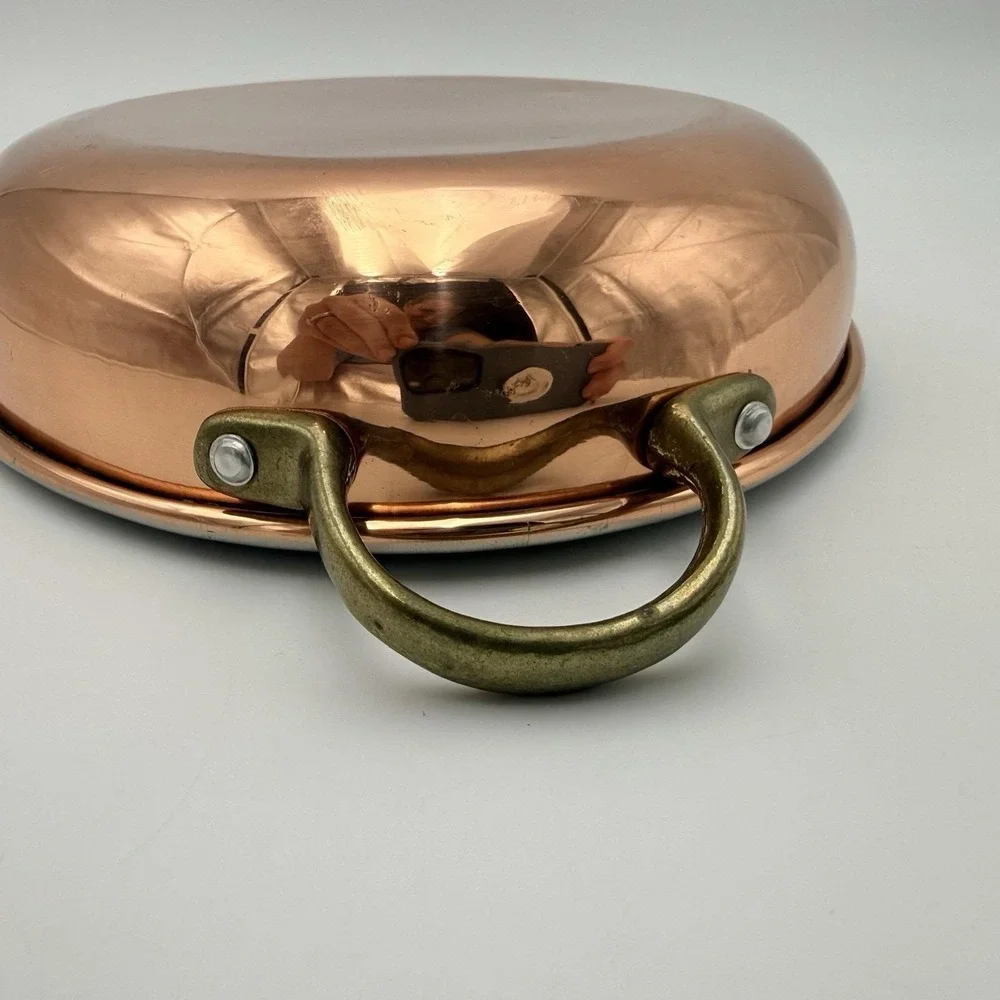 Vtg Copper Gratin Tin Lined Oval Pan Dish Cookware Brass Handles Wall Hanging